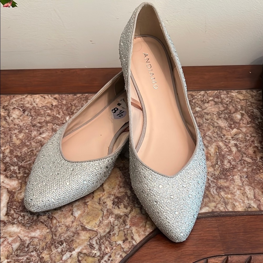 Sparkly Silver Pointed-Toe Flats